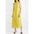 Hot Sale Belted Sleeveless Yellow Summer Shirt Dress Manufacture Wholesale Fashion Women Apparel (TA0300D)